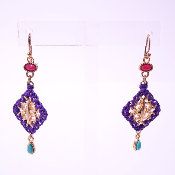Neiman Marcus Majestic Cabochon Turq Lapis Woven Cabochon Earrings NWT 178 - Picture 1 of 13